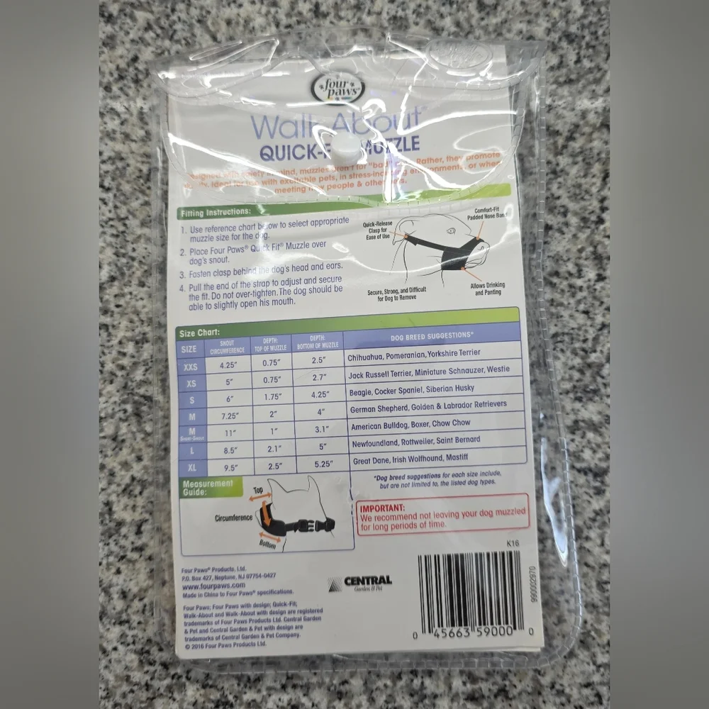 New In Package Four Paws Walk-About Quick-Fit Dog Muzzle 0-XX-Small